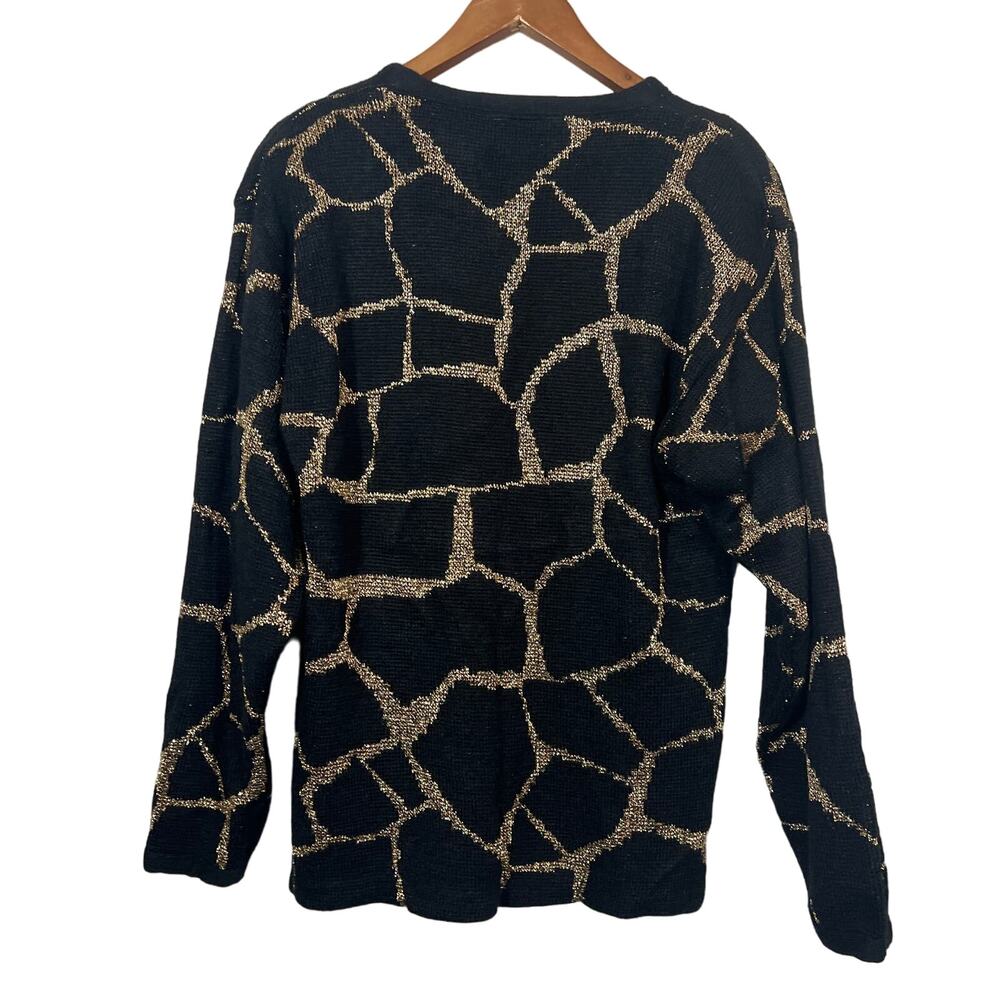 Vintage Nilani Metallic Thread Sweater Black Gold Crewneck - M